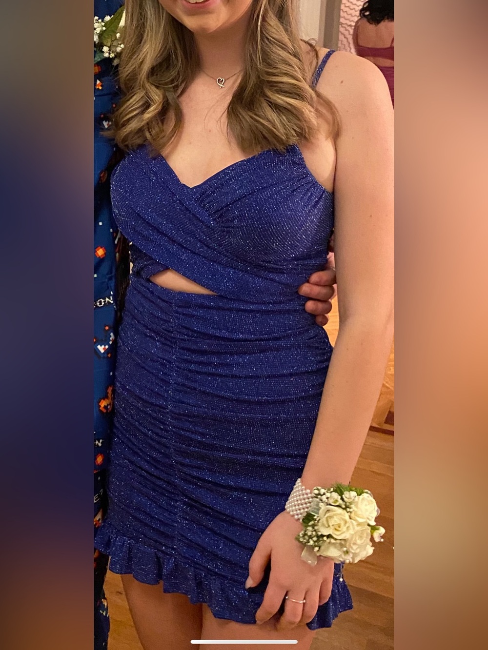 City Studio Sparkle Wrap-Front Blue Evening Mini Dress